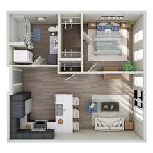 1 Bed, 1 Bath - E floor plan